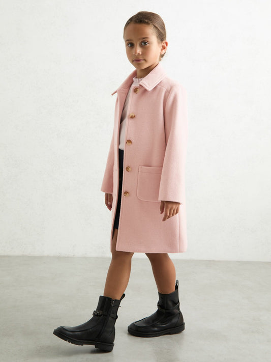 9-13 yrs Wool-Blend Single-Breasted Coat in Pink | Reiss Children & Baby New