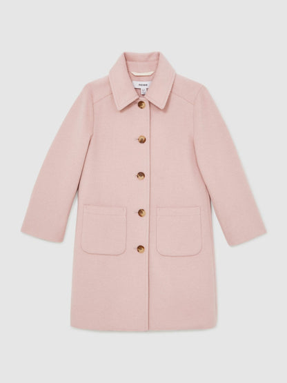 9-13 yrs Wool-Blend Single-Breasted Coat in Pink | Reiss Children & Baby New