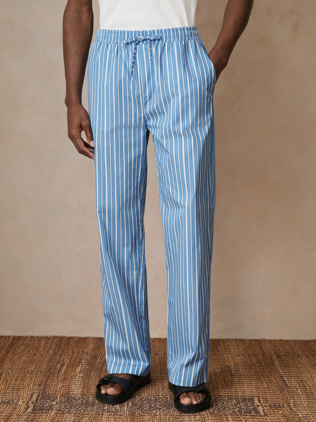 | Ché Poplin Stripe Trousers in Bright Blue/White | Reiss Men Featured