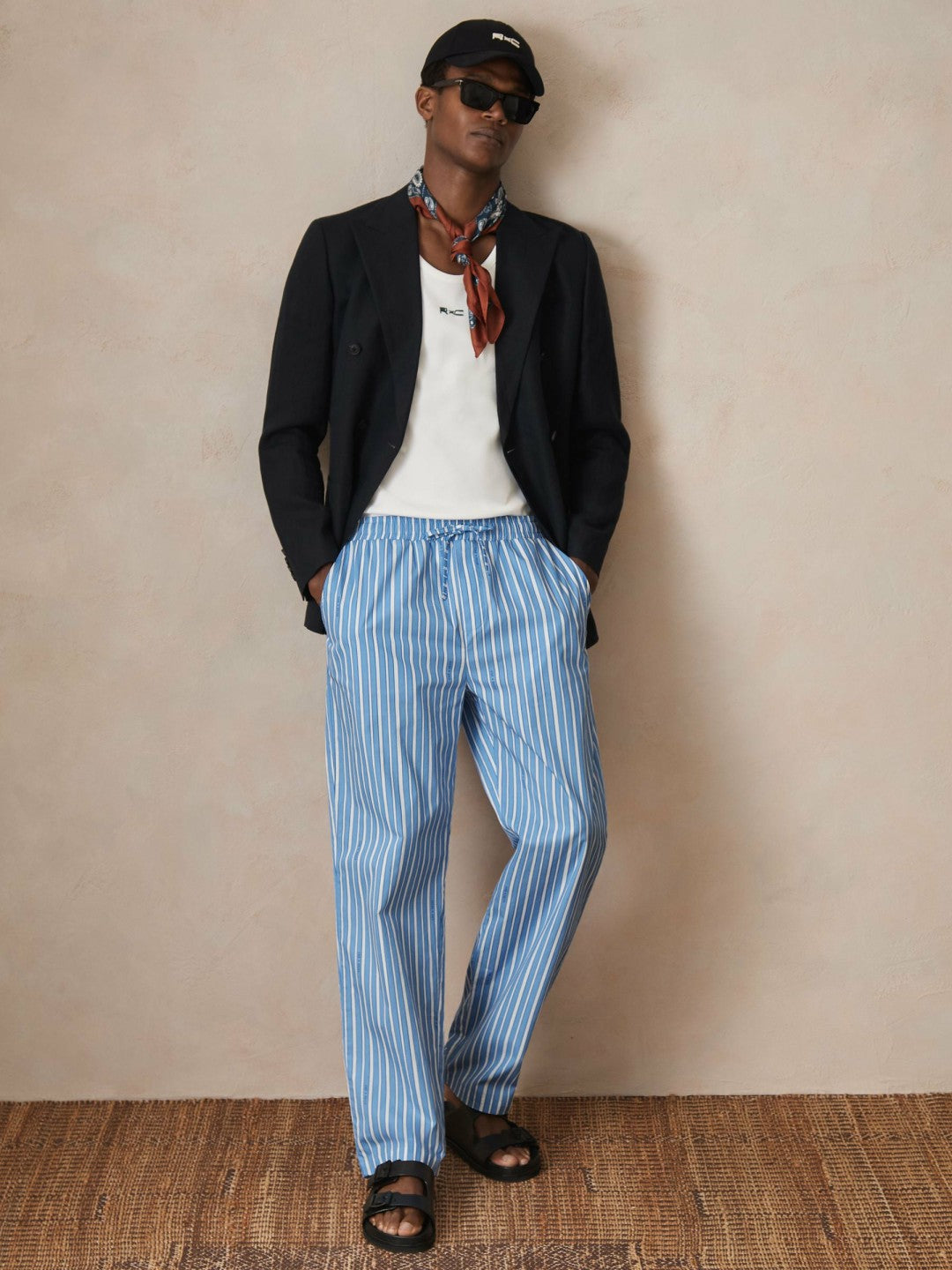 | Ché Poplin Stripe Trousers in Bright Blue/White | Reiss Men Featured