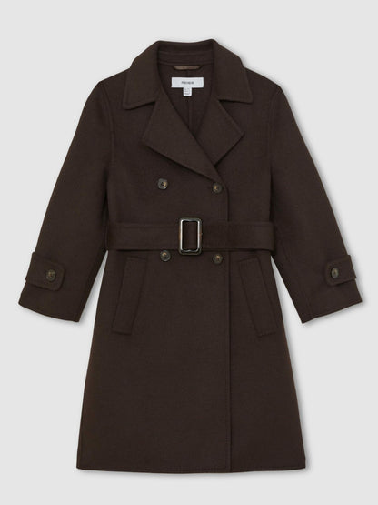 13-14 yrs Double-Breasted Blindseam Wool-Blend Coat in Chocolate Brown | Reiss Children & Baby Recommended