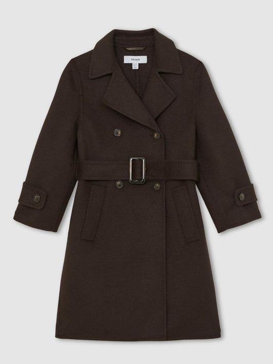 13-14 yrs Double-Breasted Blindseam Wool-Blend Coat in Chocolate Brown | Reiss Children & Baby Recommended