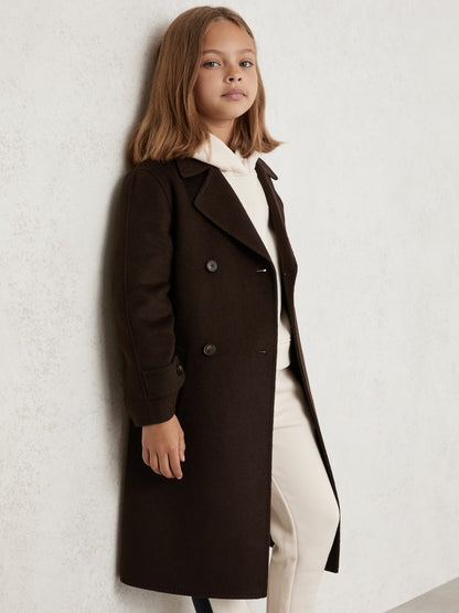 13-14 yrs Double-Breasted Blindseam Wool-Blend Coat in Chocolate Brown | Reiss Children & Baby Recommended