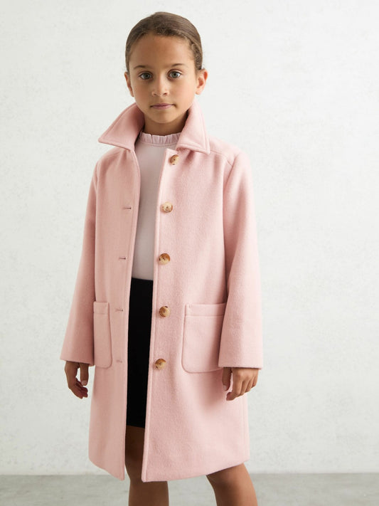 3-9 yrs Wool-Blend Single-Breasted Coat in Pink | Reiss Children & Baby Popular