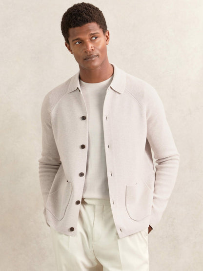 Button-Through Ribbed-Sleeve Shirt in Oatmeal Brown | Reiss Men Recommended