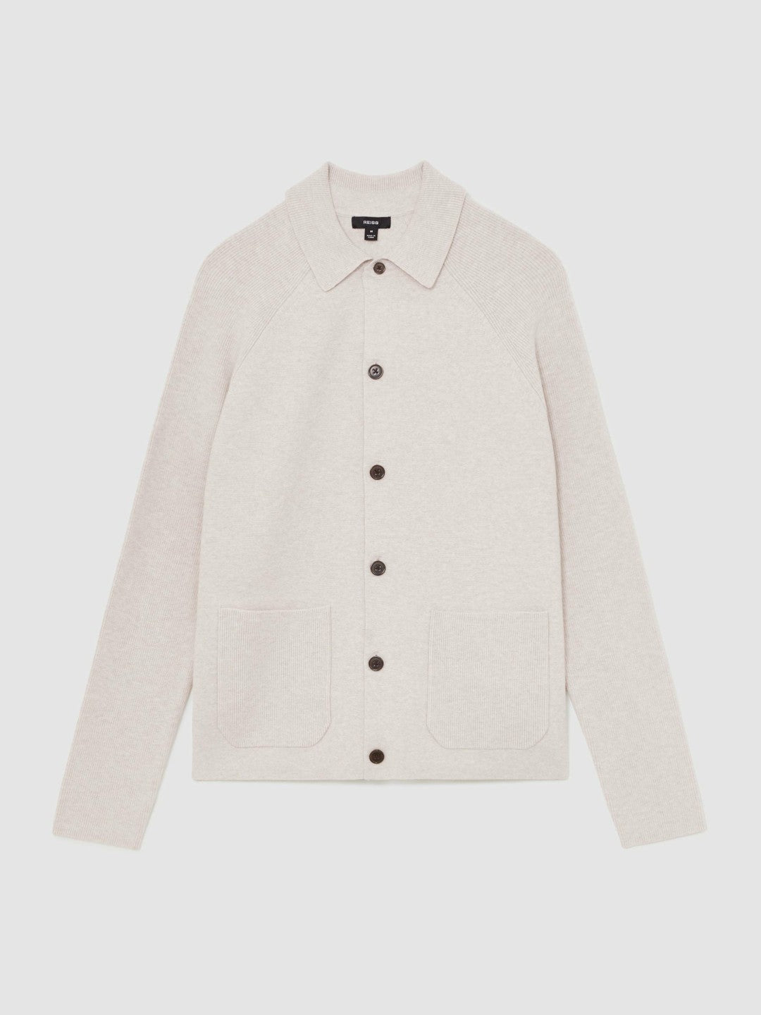 Button-Through Ribbed-Sleeve Shirt in Oatmeal Brown | Reiss Men Recommended
