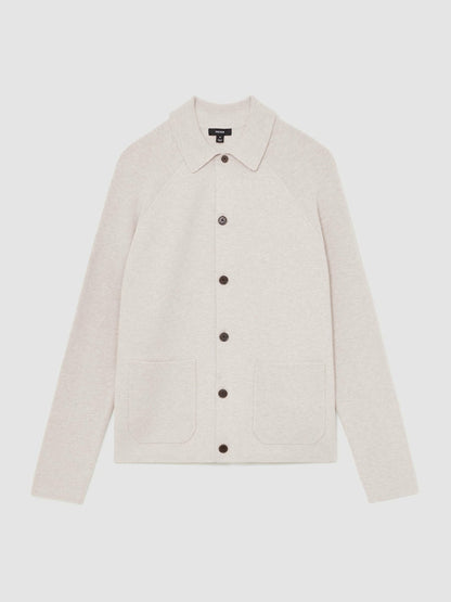 Button-Through Ribbed-Sleeve Shirt in Oatmeal Brown | Reiss Men Recommended