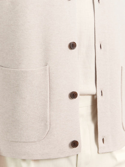 Button-Through Ribbed-Sleeve Shirt in Oatmeal Brown | Reiss Men Recommended