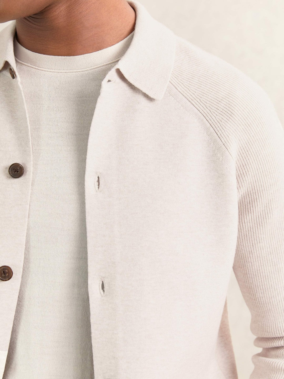 Button-Through Ribbed-Sleeve Shirt in Oatmeal Brown | Reiss Men Recommended