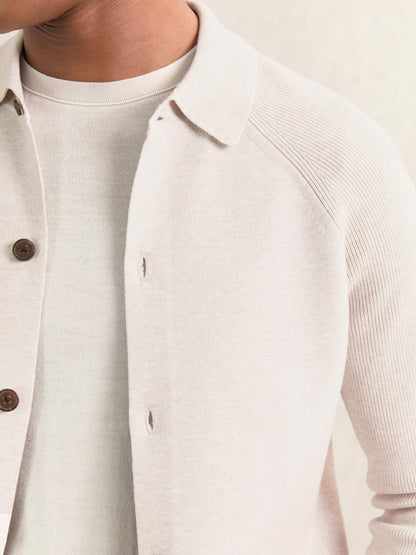 Button-Through Ribbed-Sleeve Shirt in Oatmeal Brown | Reiss Men Recommended