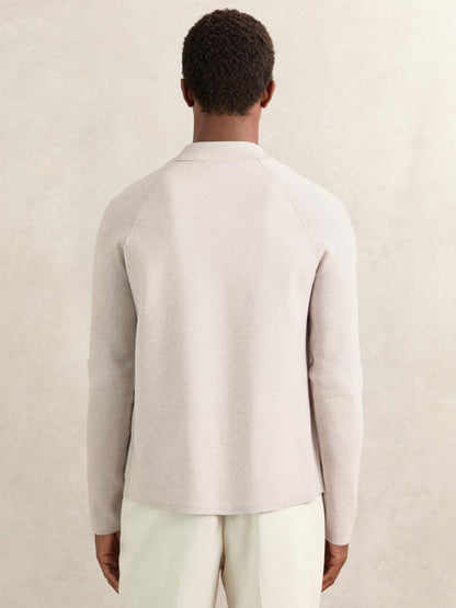 Button-Through Ribbed-Sleeve Shirt in Oatmeal Brown | Reiss Men Recommended