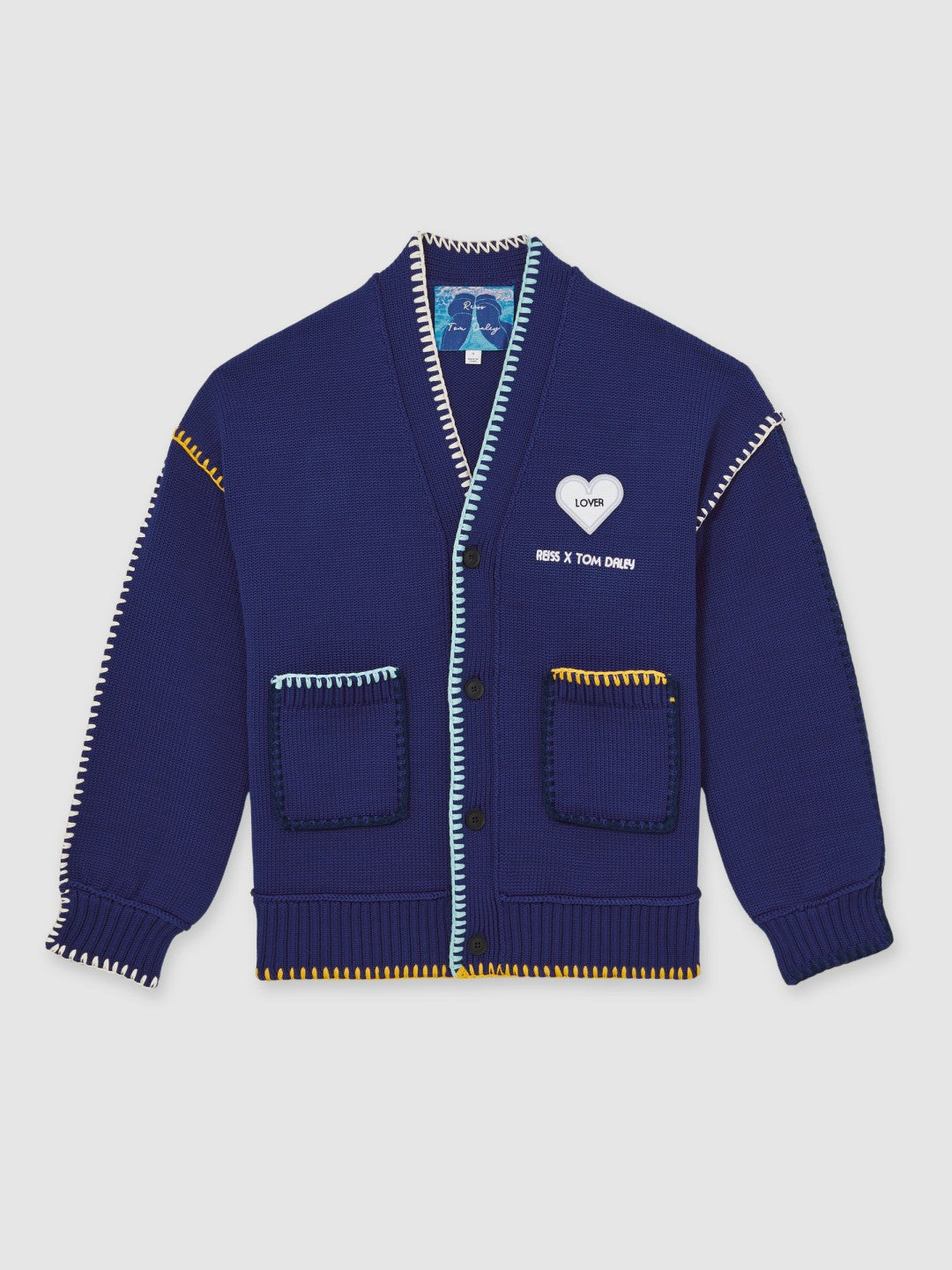 | Tom Daley Lover Knit Cardigan in Navy Blue | Reiss Men Featured