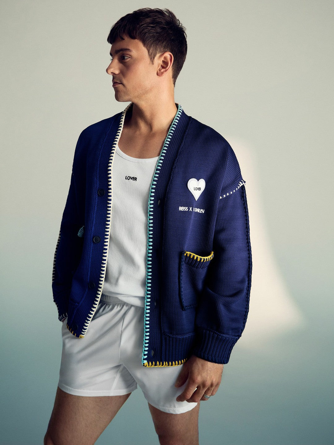 | Tom Daley Lover Knit Cardigan in Navy Blue | Reiss Men Featured