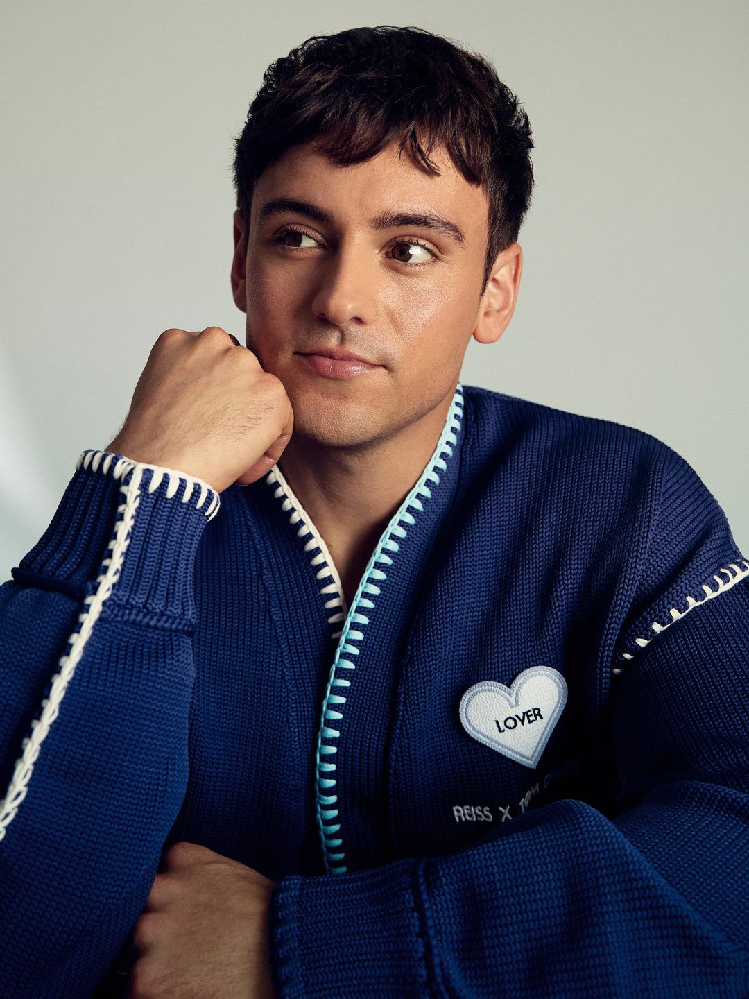 | Tom Daley Lover Knit Cardigan in Navy Blue | Reiss Men Featured