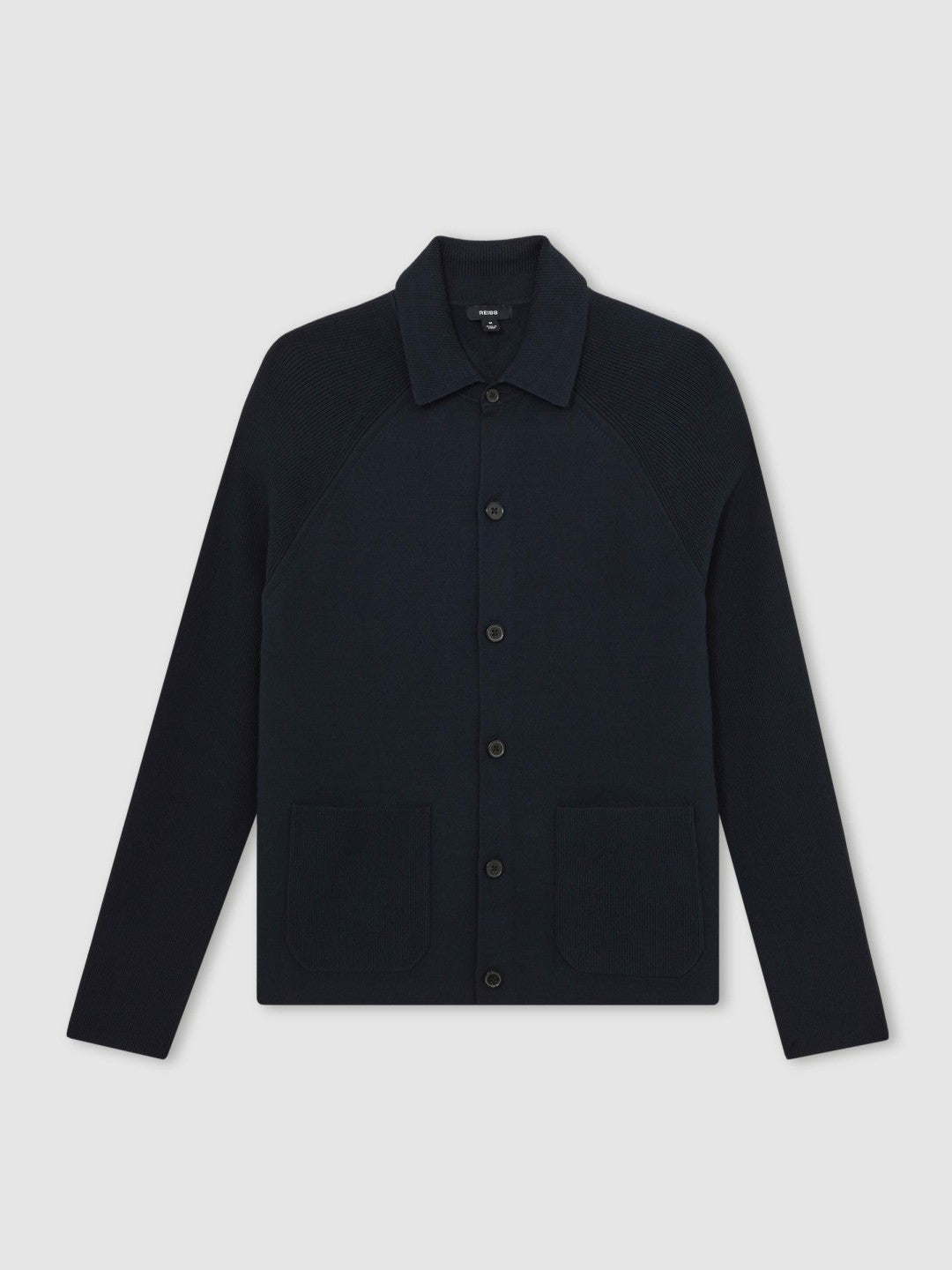 Button-Through Ribbed-Sleeve Shirt in Navy Blue | Reiss Men Premium