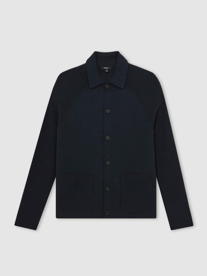 Button-Through Ribbed-Sleeve Shirt in Navy Blue | Reiss Men Premium