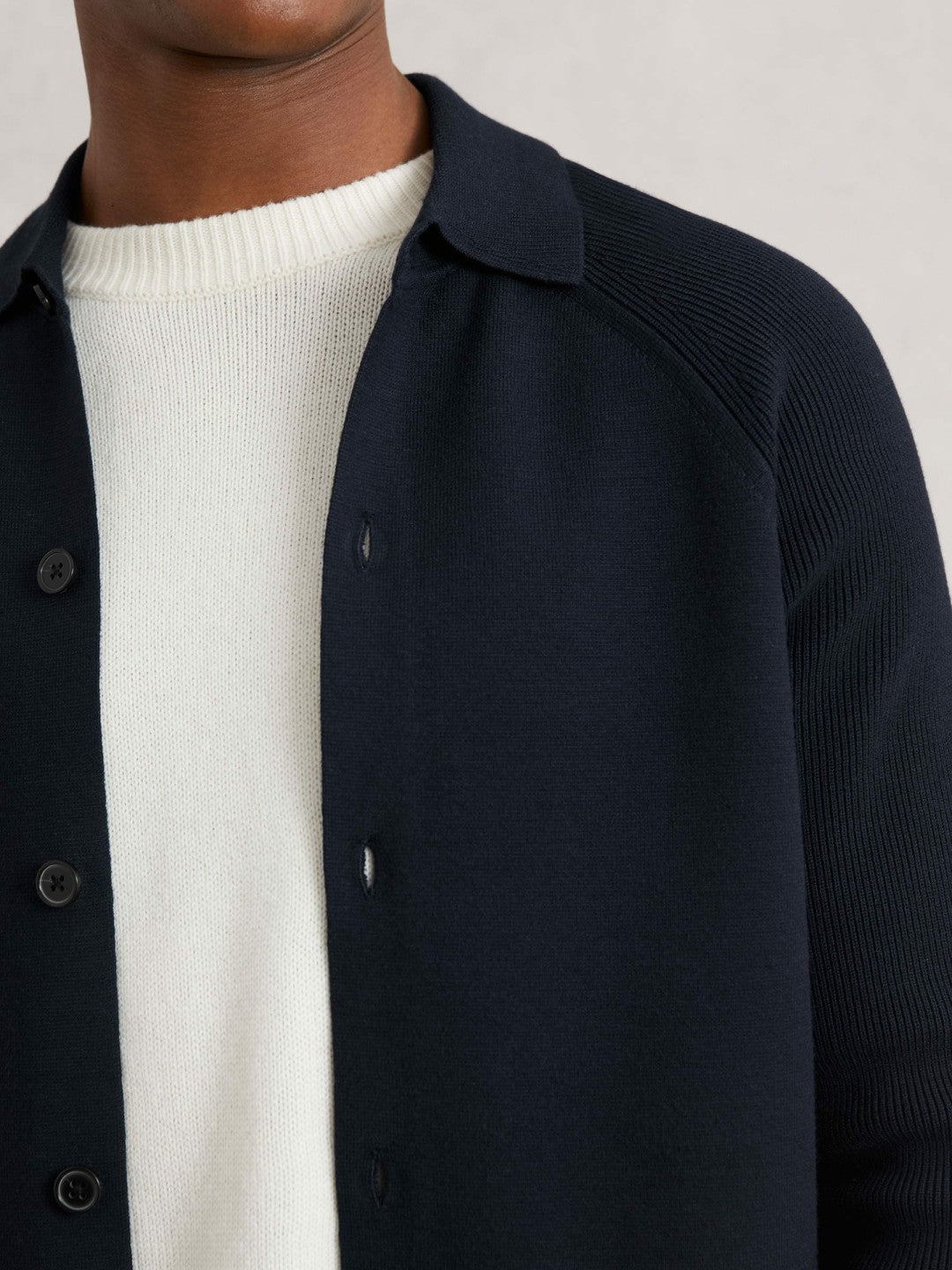 Button-Through Ribbed-Sleeve Shirt in Navy Blue | Reiss Men Premium