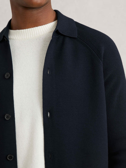 Button-Through Ribbed-Sleeve Shirt in Navy Blue | Reiss Men Premium