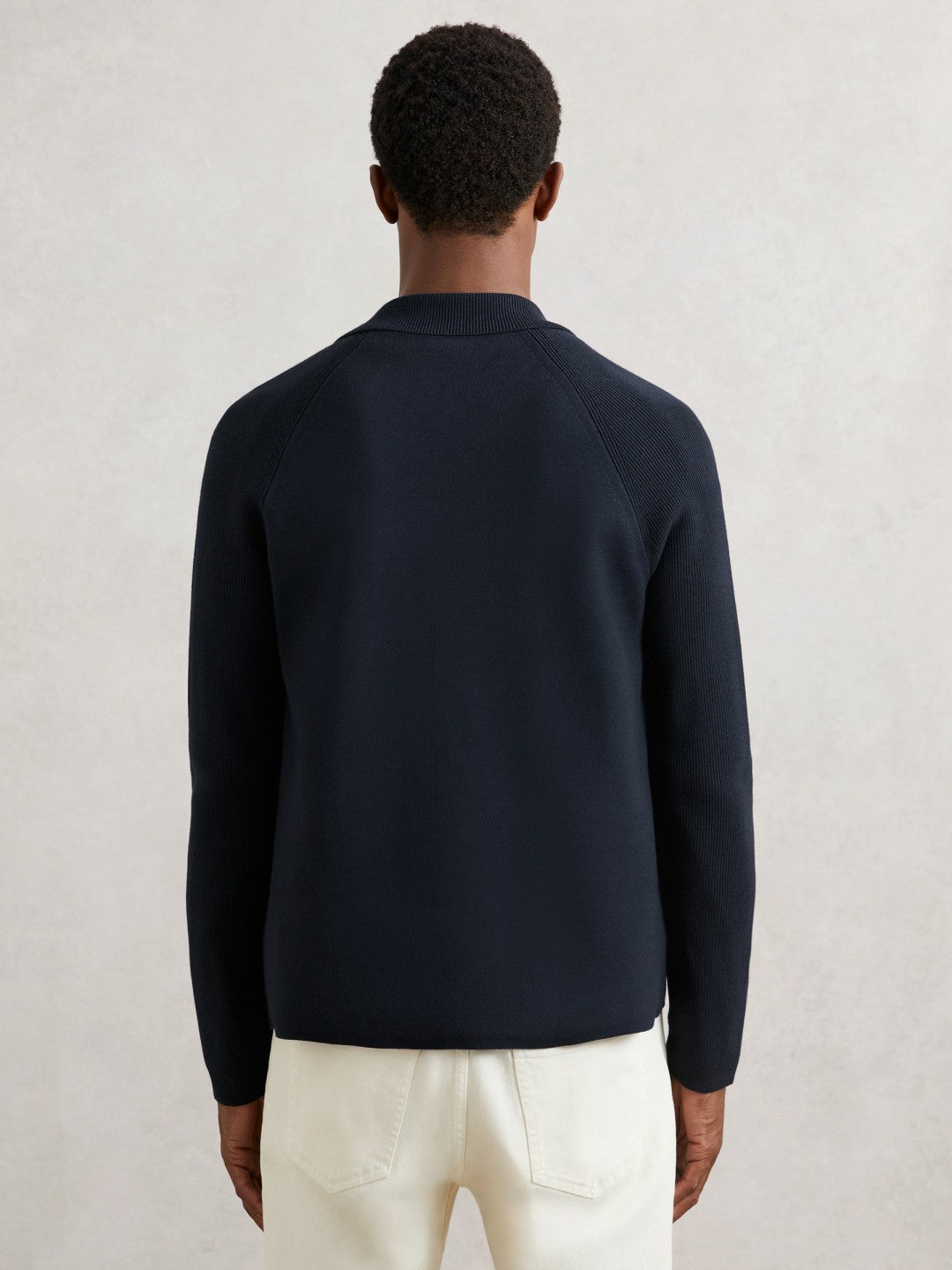 Button-Through Ribbed-Sleeve Shirt in Navy Blue | Reiss Men Premium
