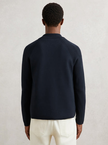 Button-Through Ribbed-Sleeve Shirt in Navy Blue | Reiss Men Premium