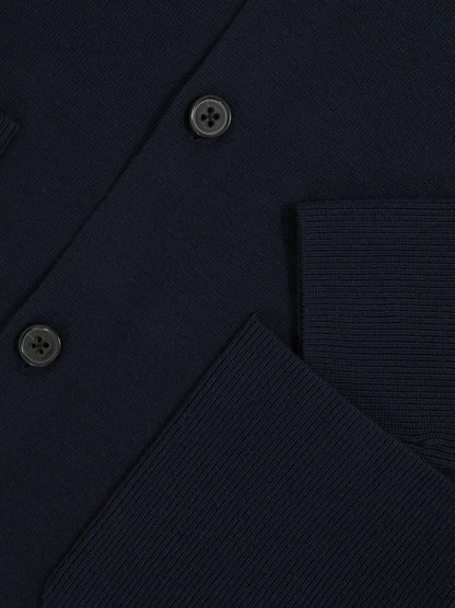 Button-Through Ribbed-Sleeve Shirt in Navy Blue | Reiss Men Premium