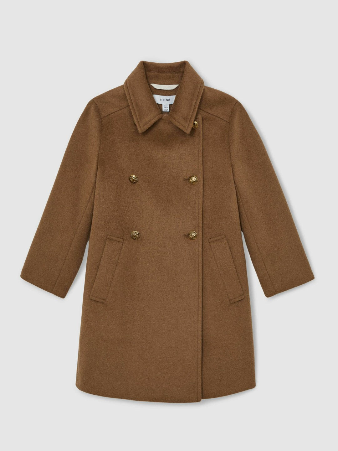 9-13 yrs Wool-Blend Double-Breasted Coat in Camel | Reiss Children & Baby Featured