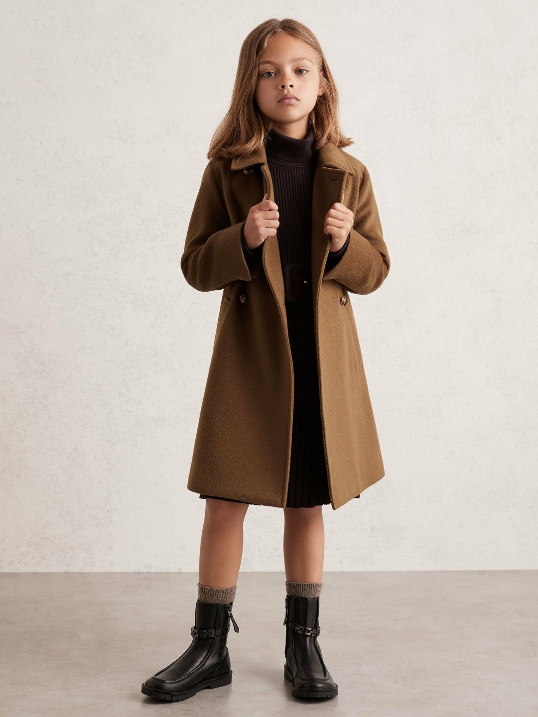 9-13 yrs Wool-Blend Double-Breasted Coat in Camel | Reiss Children & Baby Featured