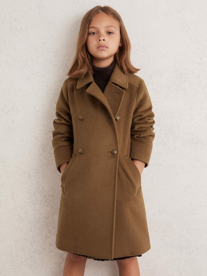 3-9 yrs Wool-Blend Double-Breasted Coat in Camel | Reiss Children & Baby Exclusive