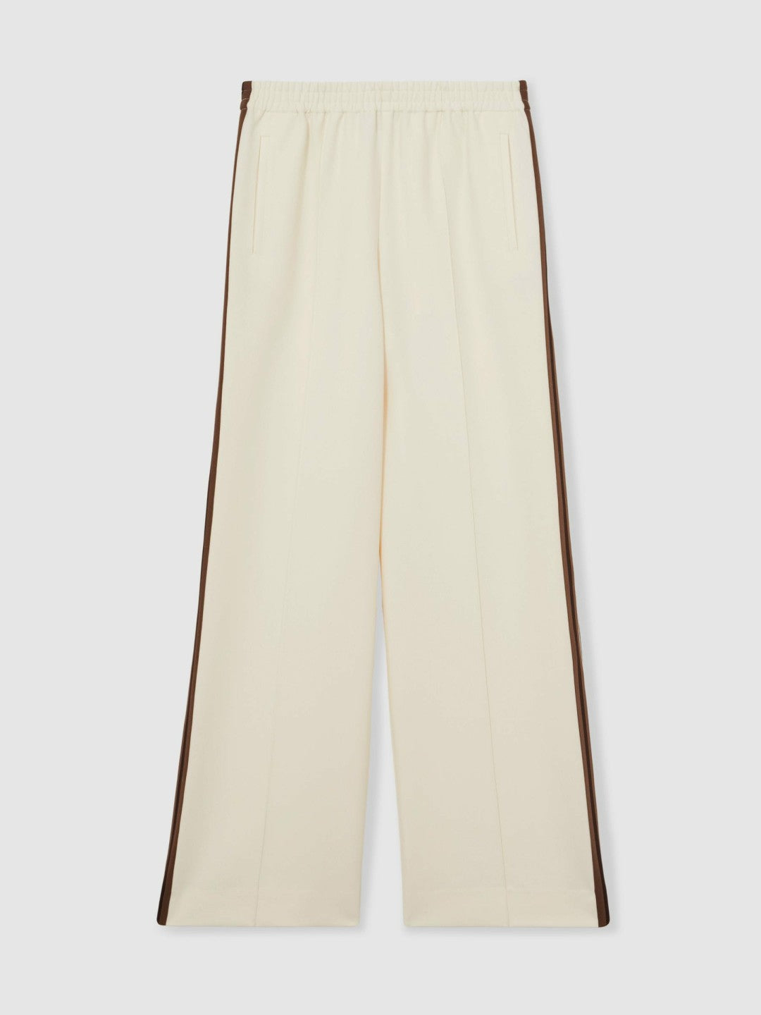 Petite Side-Stripe Wide-Leg Trousers in Cream | Reiss Women Premium