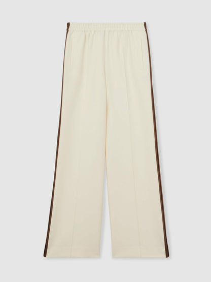 Petite Side-Stripe Wide-Leg Trousers in Cream | Reiss Women Premium