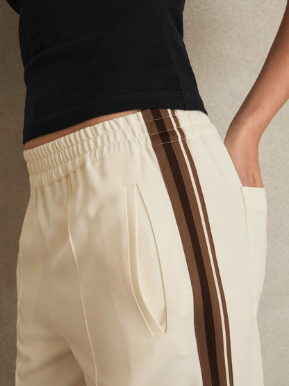 Petite Side-Stripe Wide-Leg Trousers in Cream | Reiss Women Premium