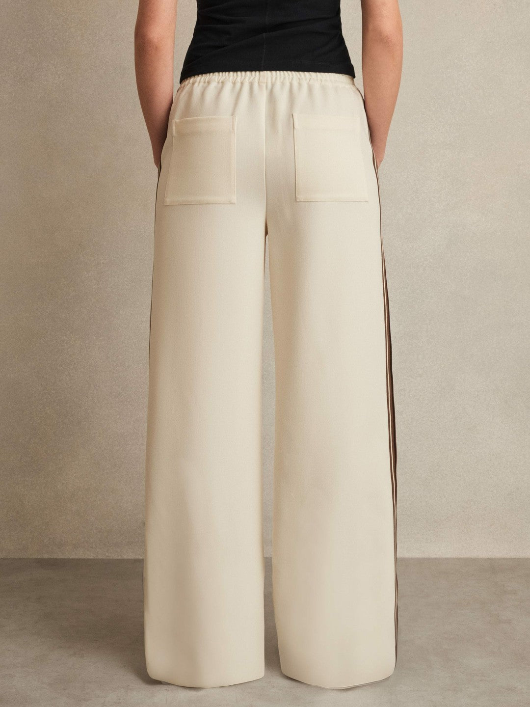 Petite Side-Stripe Wide-Leg Trousers in Cream | Reiss Women Premium