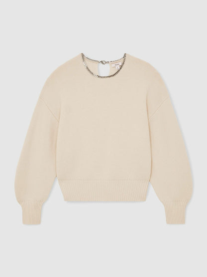 Wool-Blend Necklace-Trim Jumper with Cashmere in Cream | Reiss Women Popular