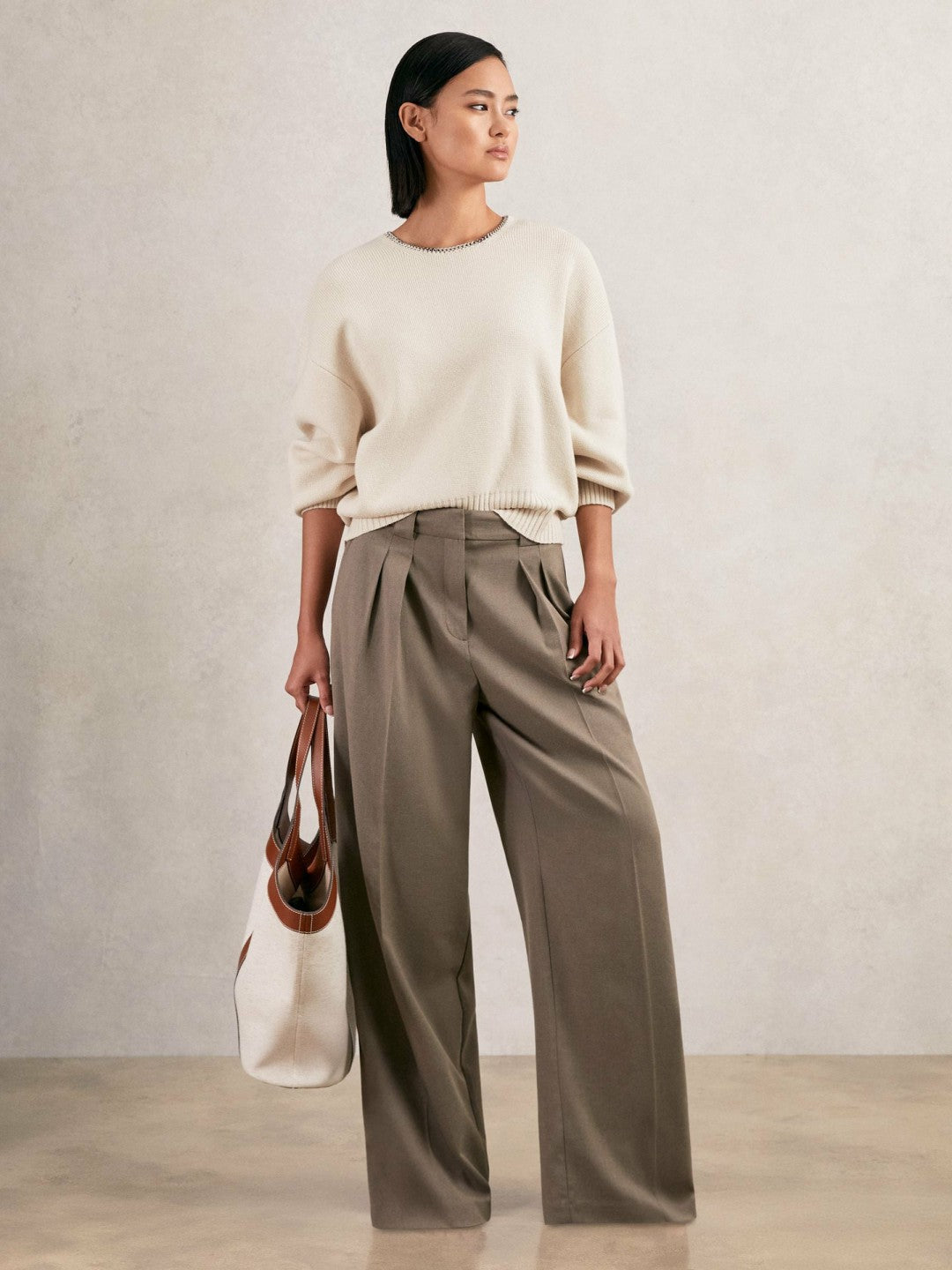 Wool-Blend Necklace-Trim Jumper with Cashmere in Cream | Reiss Women Popular