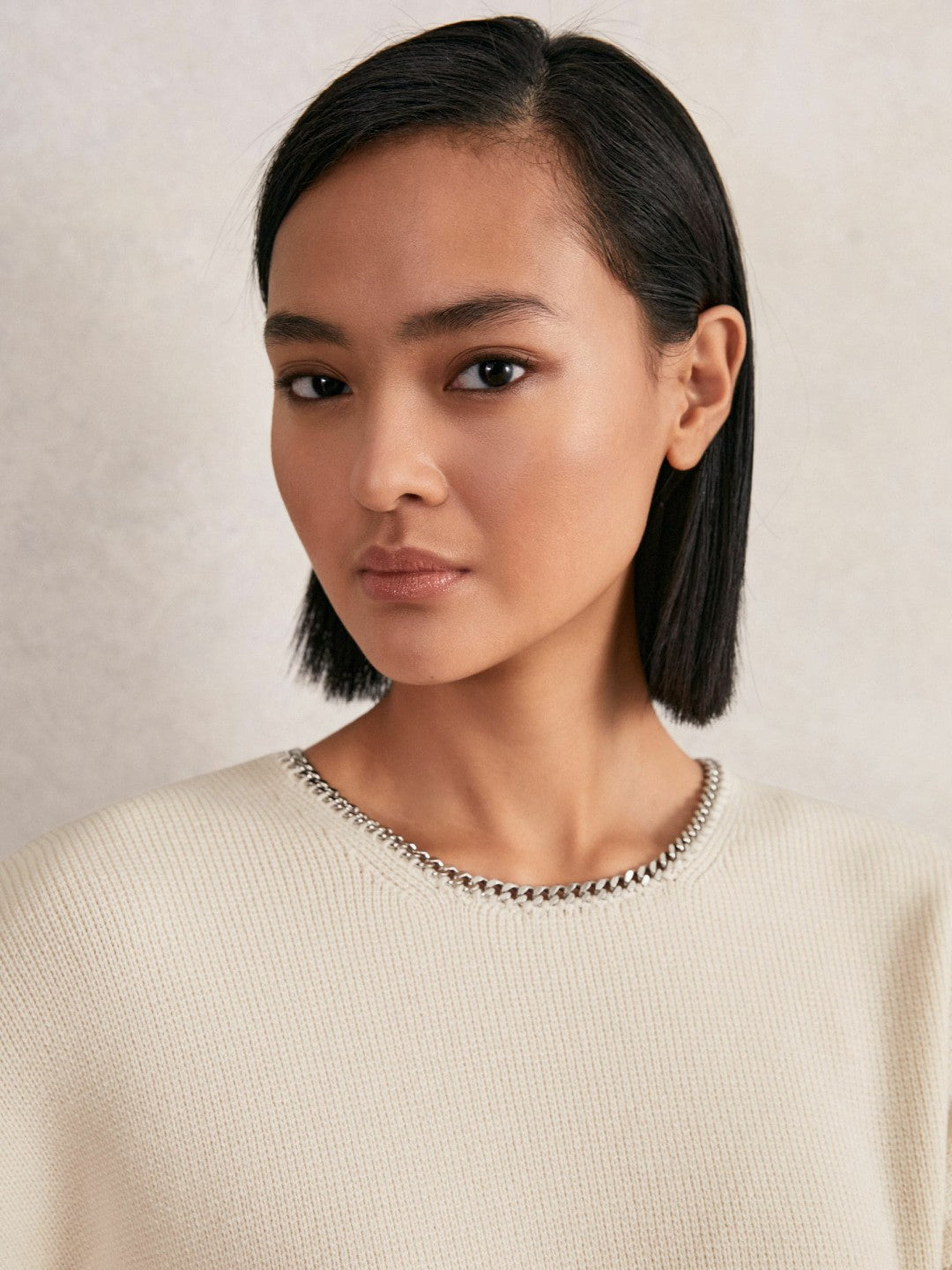 Wool-Blend Necklace-Trim Jumper with Cashmere in Cream | Reiss Women Popular