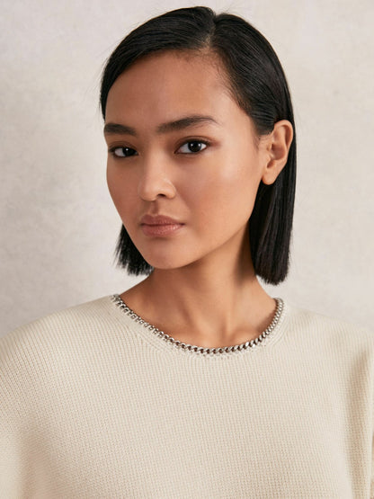 Wool-Blend Necklace-Trim Jumper with Cashmere in Cream | Reiss Women Popular