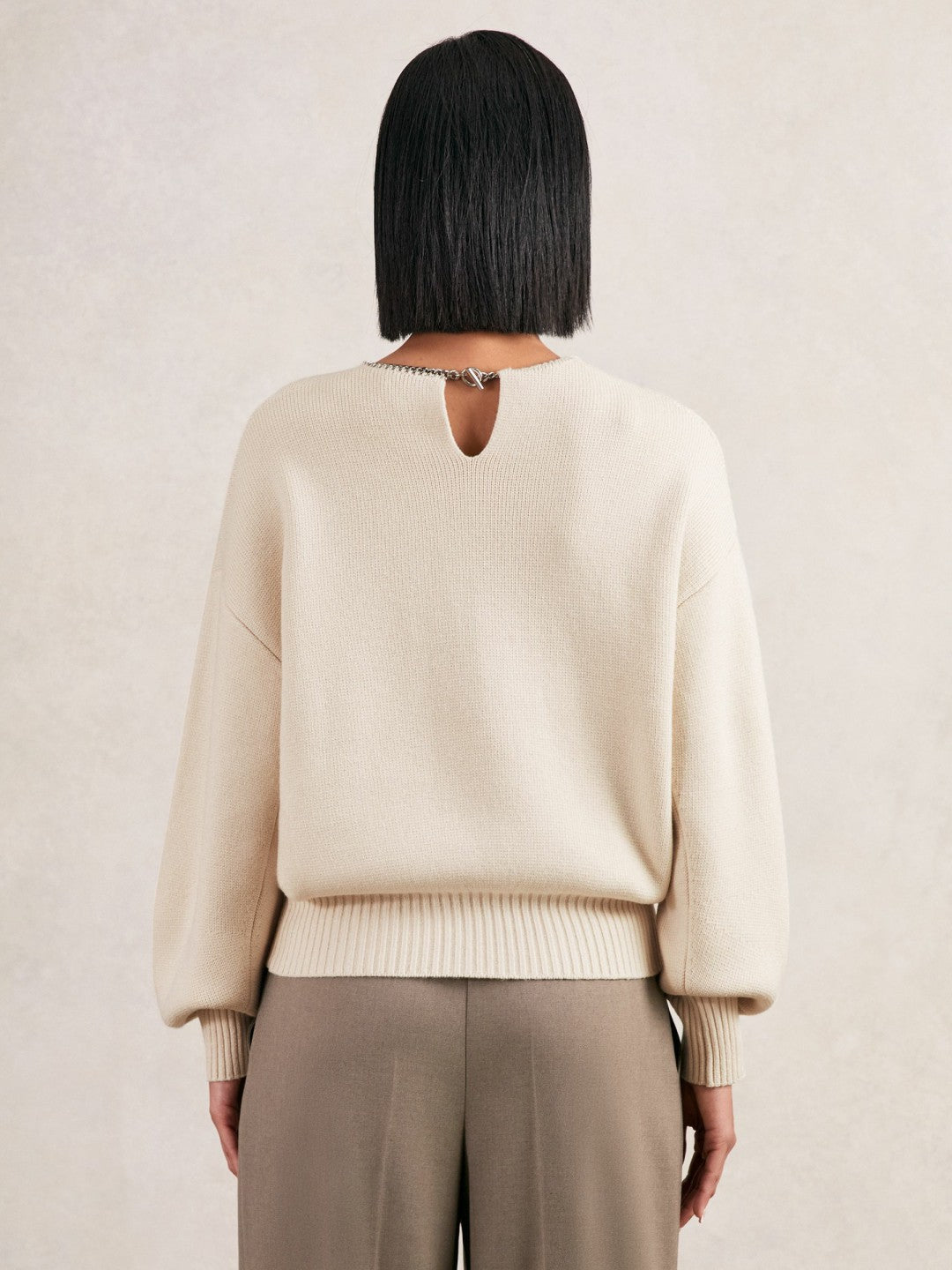 Wool-Blend Necklace-Trim Jumper with Cashmere in Cream | Reiss Women Popular