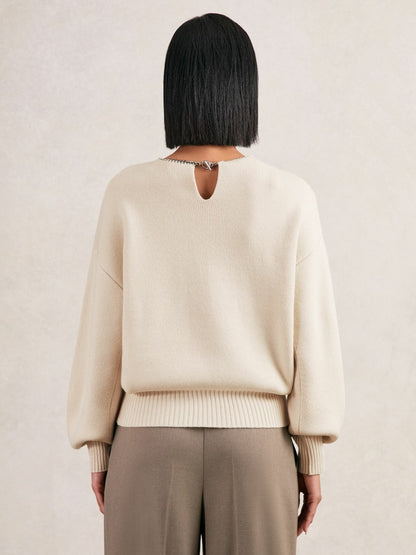 Wool-Blend Necklace-Trim Jumper with Cashmere in Cream | Reiss Women Popular