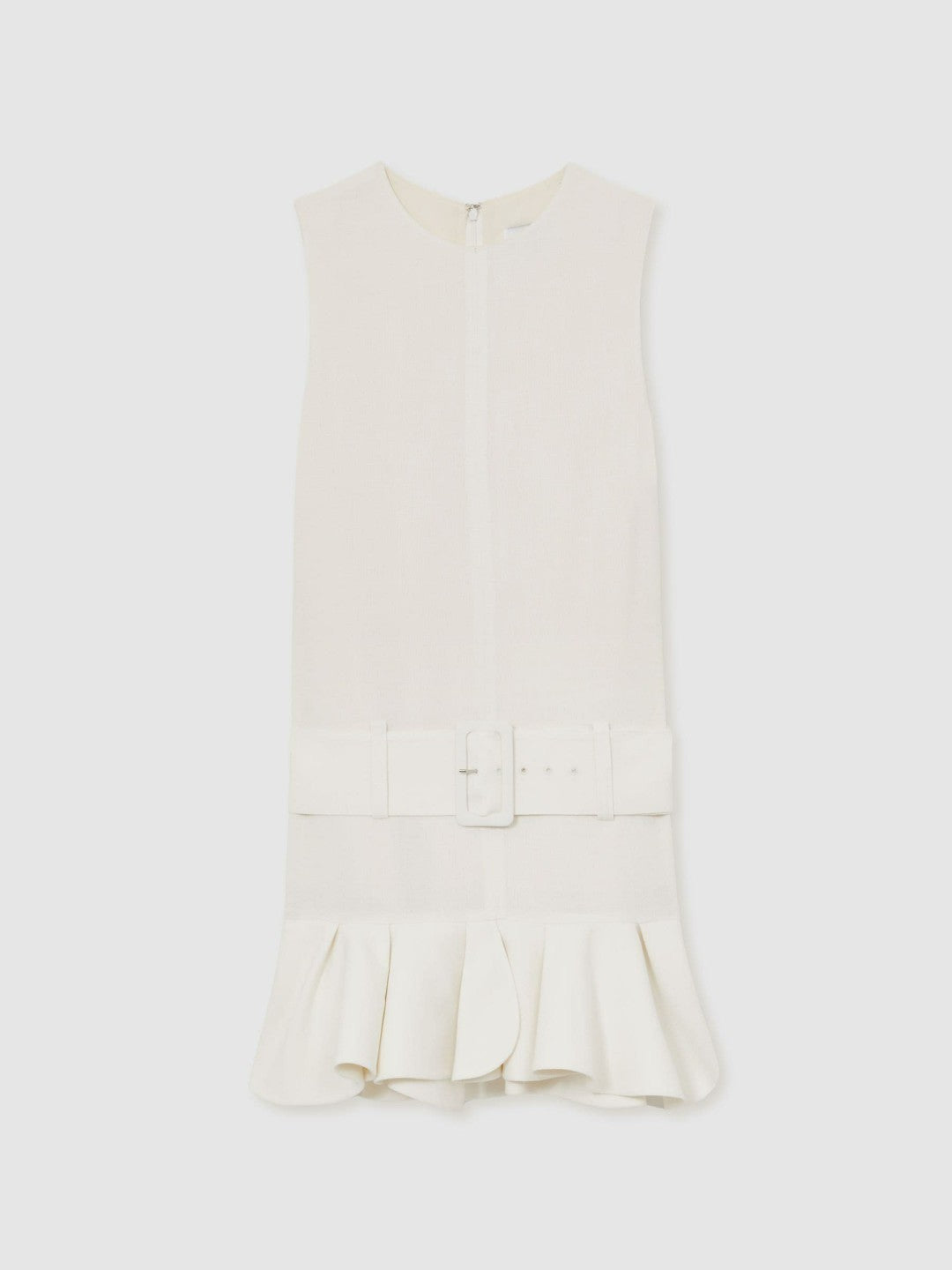 Ruffle Hem Belted Mini Dress in Ivory | Reiss Women Signature