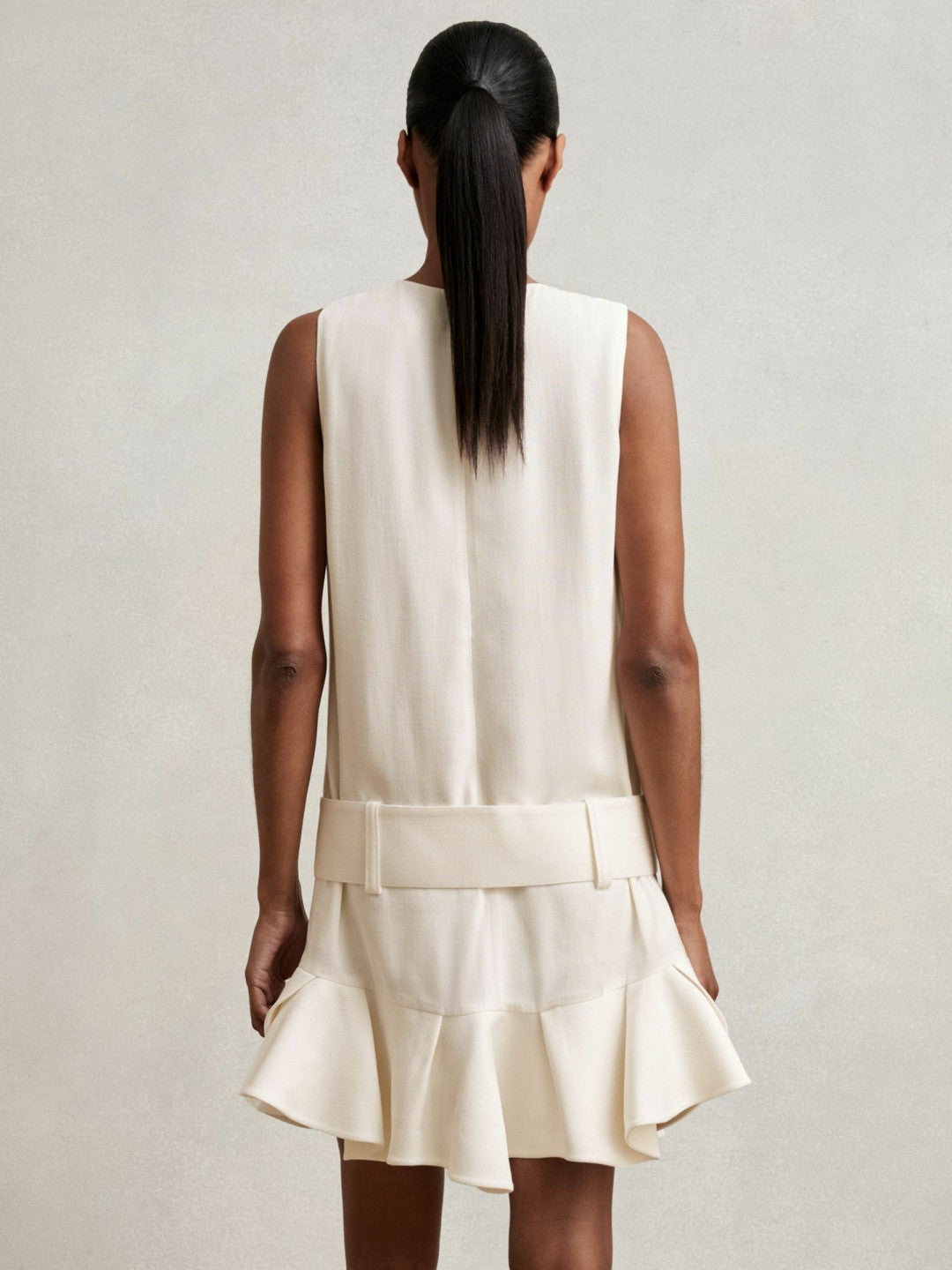Ruffle Hem Belted Mini Dress in Ivory | Reiss Women Signature
