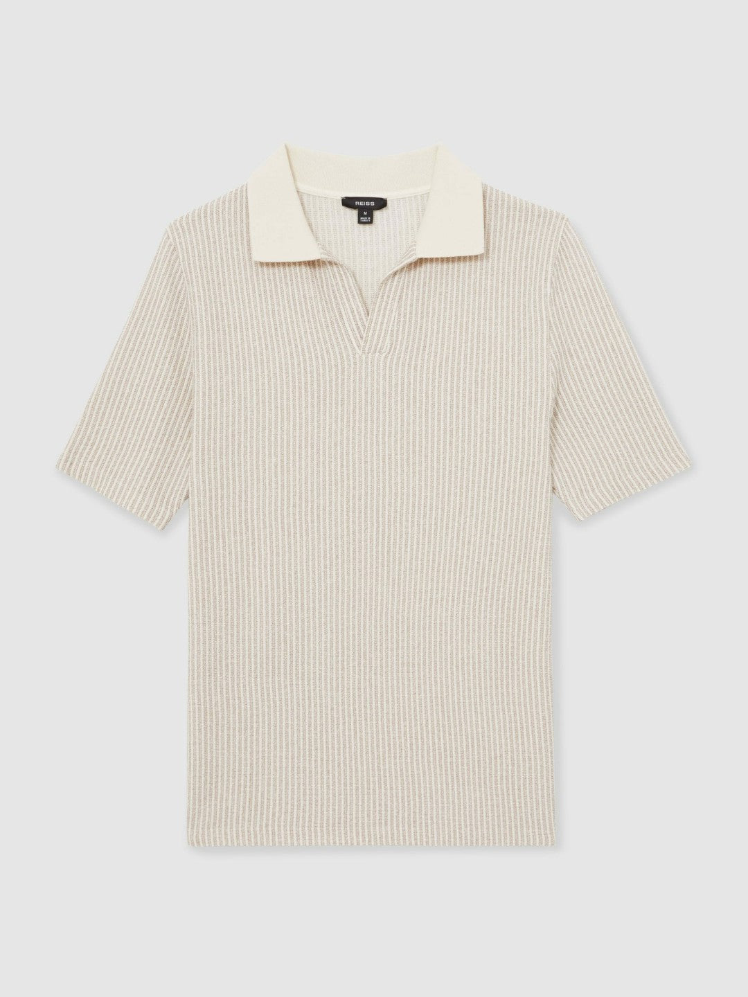 Cotton-Blend Stripe Polo Shirt in Ecru/Taupe Brown | Reiss Men Featured
