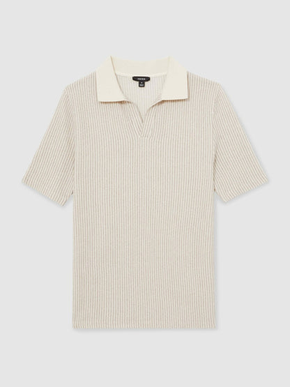 Cotton-Blend Stripe Polo Shirt in Ecru/Taupe Brown | Reiss Men Featured