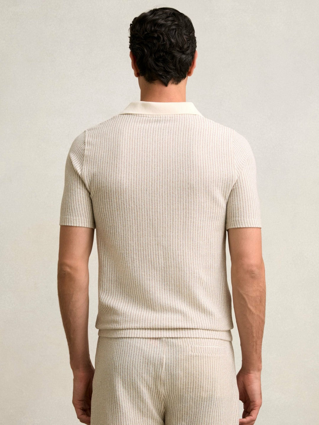 Cotton-Blend Stripe Polo Shirt in Ecru/Taupe Brown | Reiss Men Featured