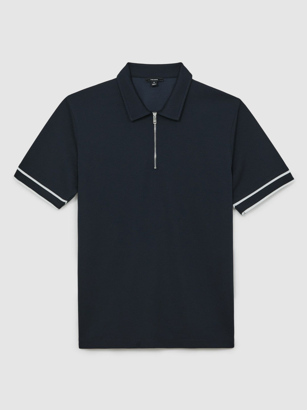 Textured Half-Zip Tipped Polo Shirt in Navy | Reiss Men Featured