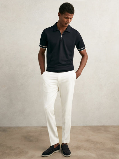 Textured Half-Zip Tipped Polo Shirt in Navy | Reiss Men Featured
