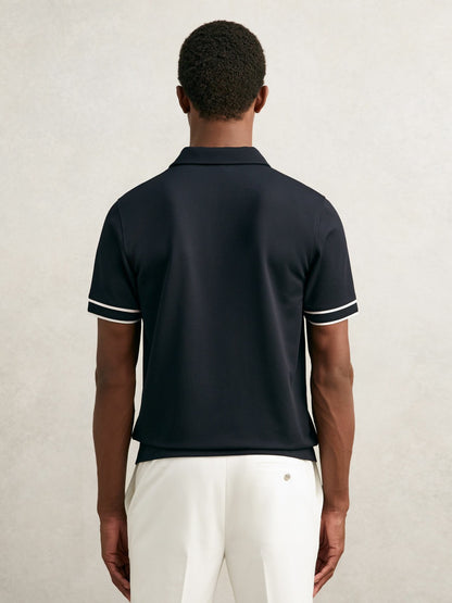Textured Half-Zip Tipped Polo Shirt in Navy | Reiss Men Featured