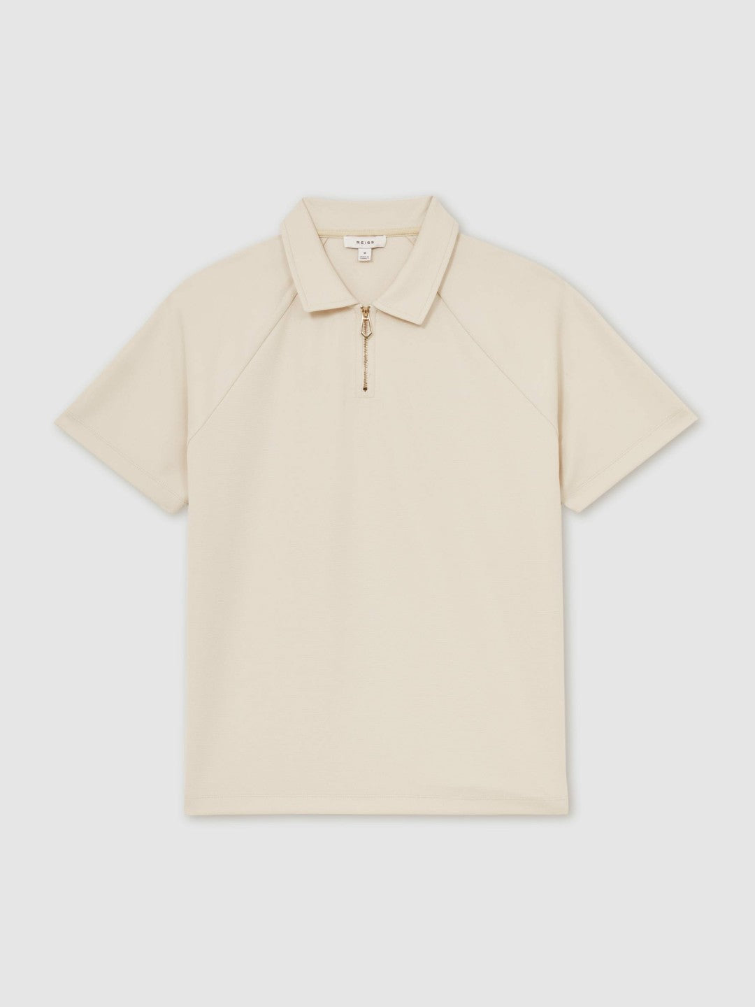 Textured Raglan Half-Zip Polo Shirt in Stone | Reiss Men New