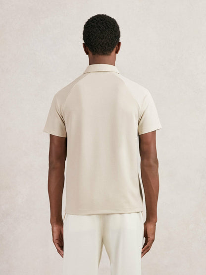 Textured Raglan Half-Zip Polo Shirt in Stone | Reiss Men New