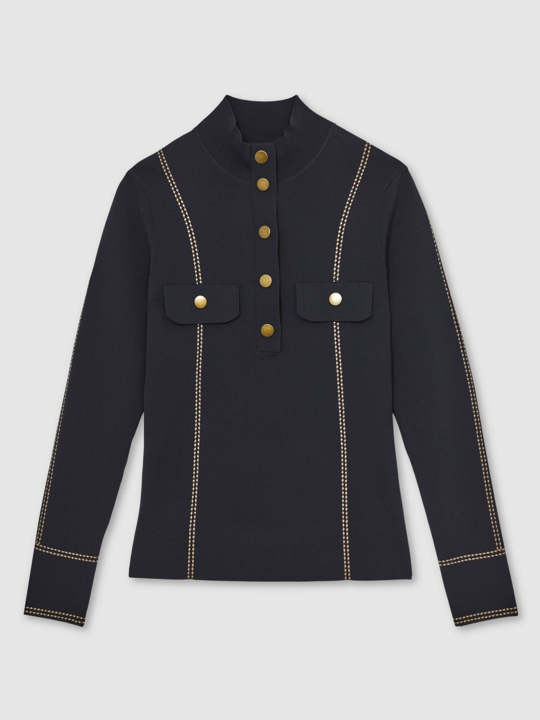 Contrast-Stitch Knit Top in Navy | Reiss Women New