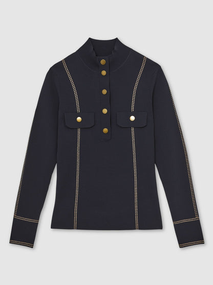 Contrast-Stitch Knit Top in Navy | Reiss Women New